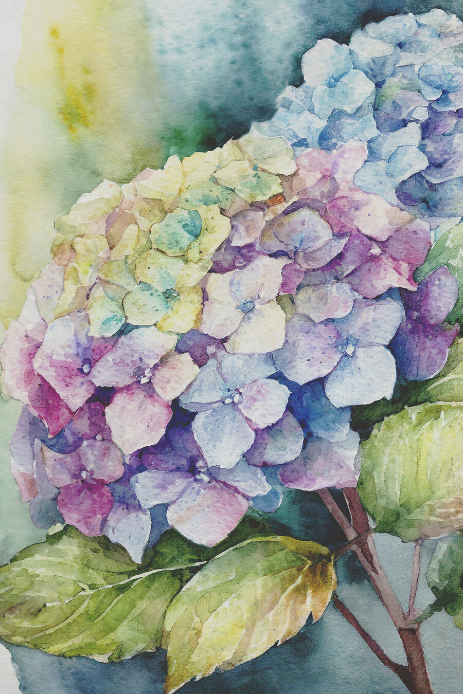 Hortensia langs de bladrand — volledig ontwerp