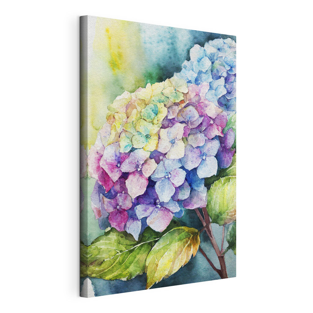 Hortensia langs de bladrand, gespannen canvas met doorlopende rand