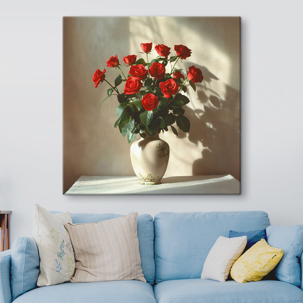 Rode rozen in zijlicht — interieur 1