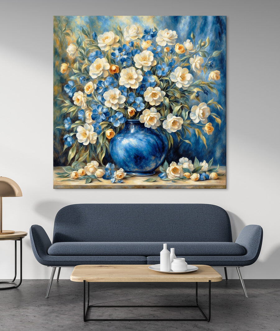 Bloemen in blauwe vaas — interieur 1