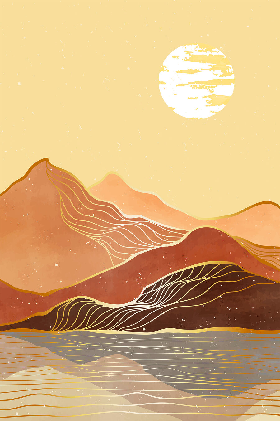 Zon boven oranje berglijnen — volledig ontwerp