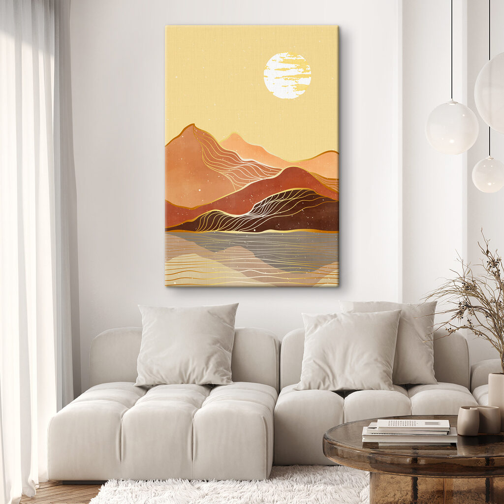 Zon boven oranje berglijnen — interieur 2
