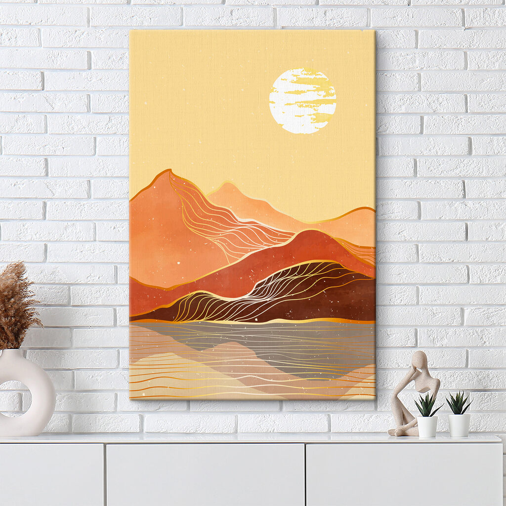 Zon boven oranje berglijnen — interieur 3
