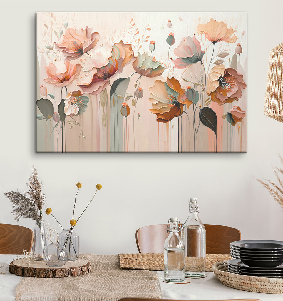 Bloemen in zachte zalmtinten in een interieur
