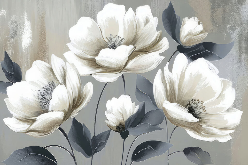 Witte bloemen, donkere bladeren — volledig ontwerp