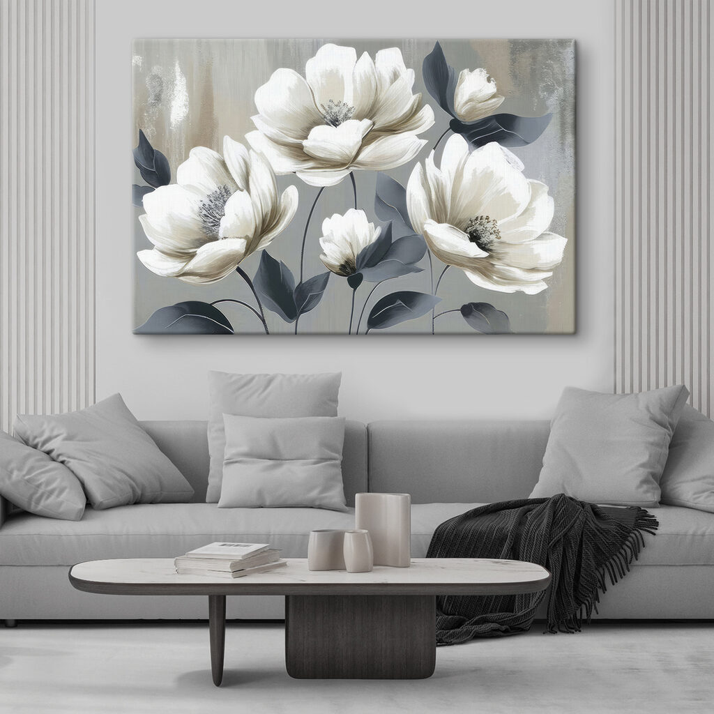 Witte bloemen, donkere bladeren — interieur 1