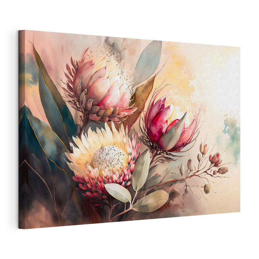 Spitse bloei in aquarel, gespannen canvas met doorlopende rand