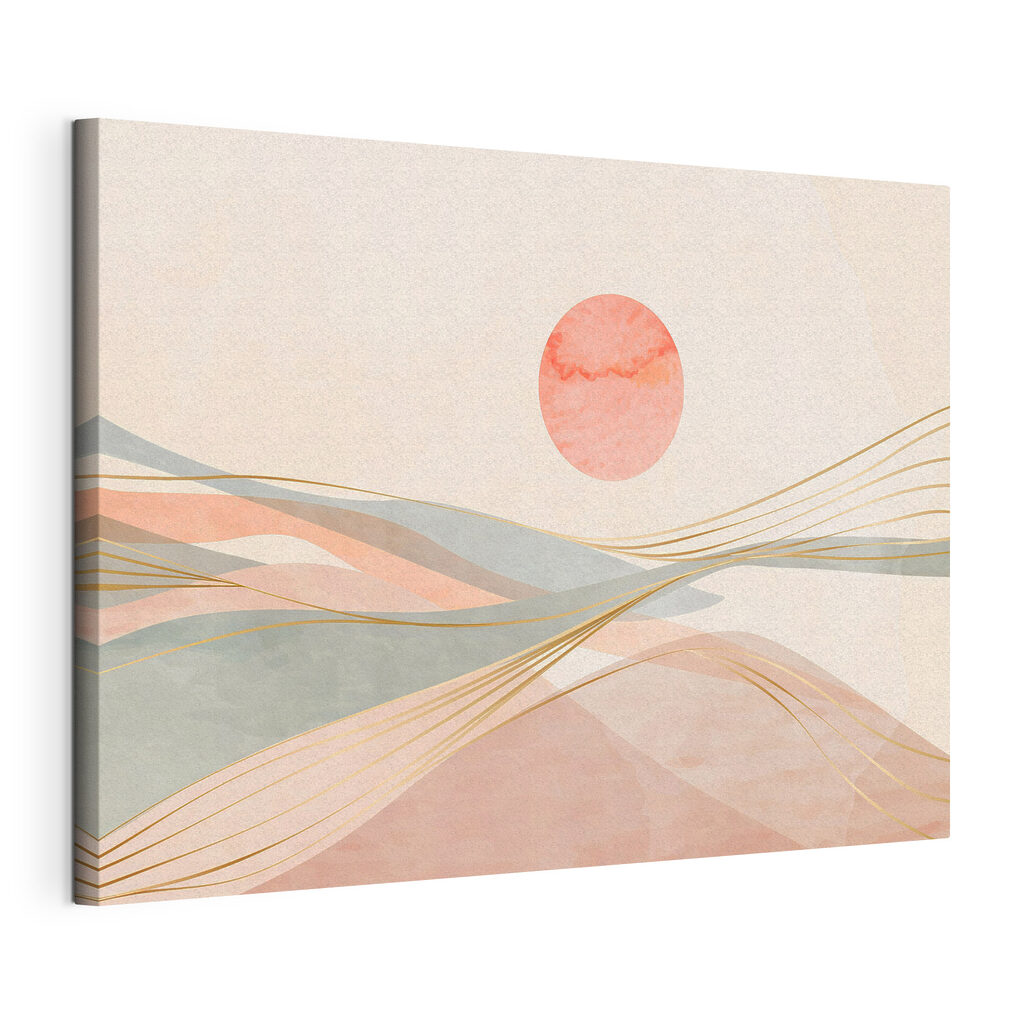 Roze zon boven zand, gespannen canvas met doorlopende rand