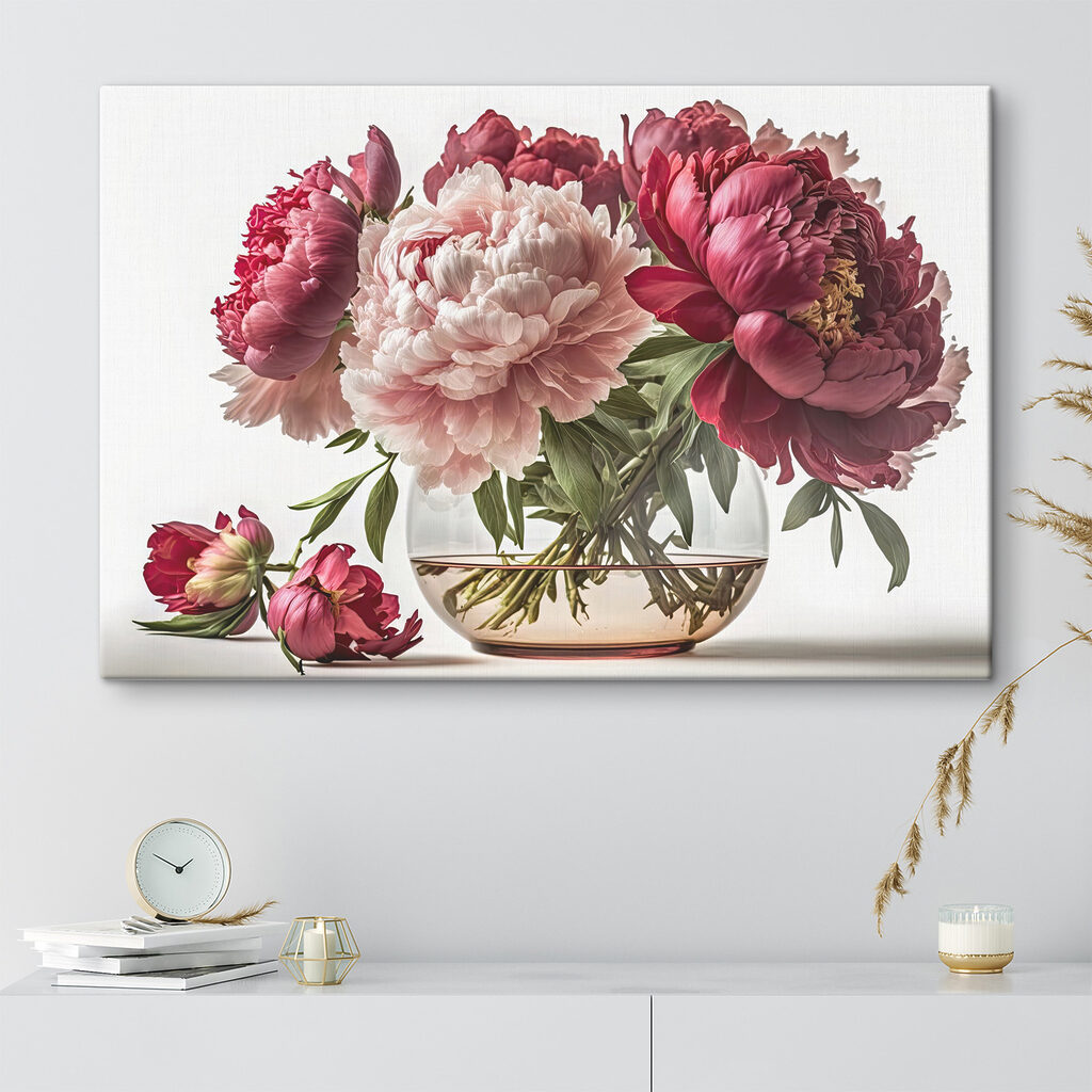 Pioenrozen rusten in glas — interieur 2