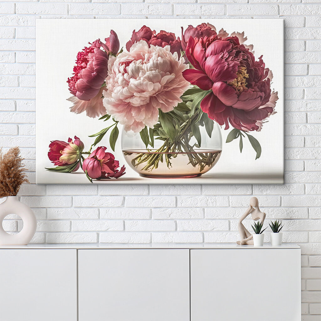 Pioenrozen rusten in glas — interieur 1