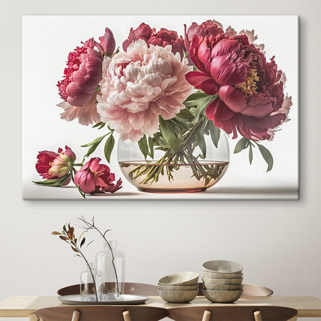 Pioenrozen rusten in glas — interieur 3