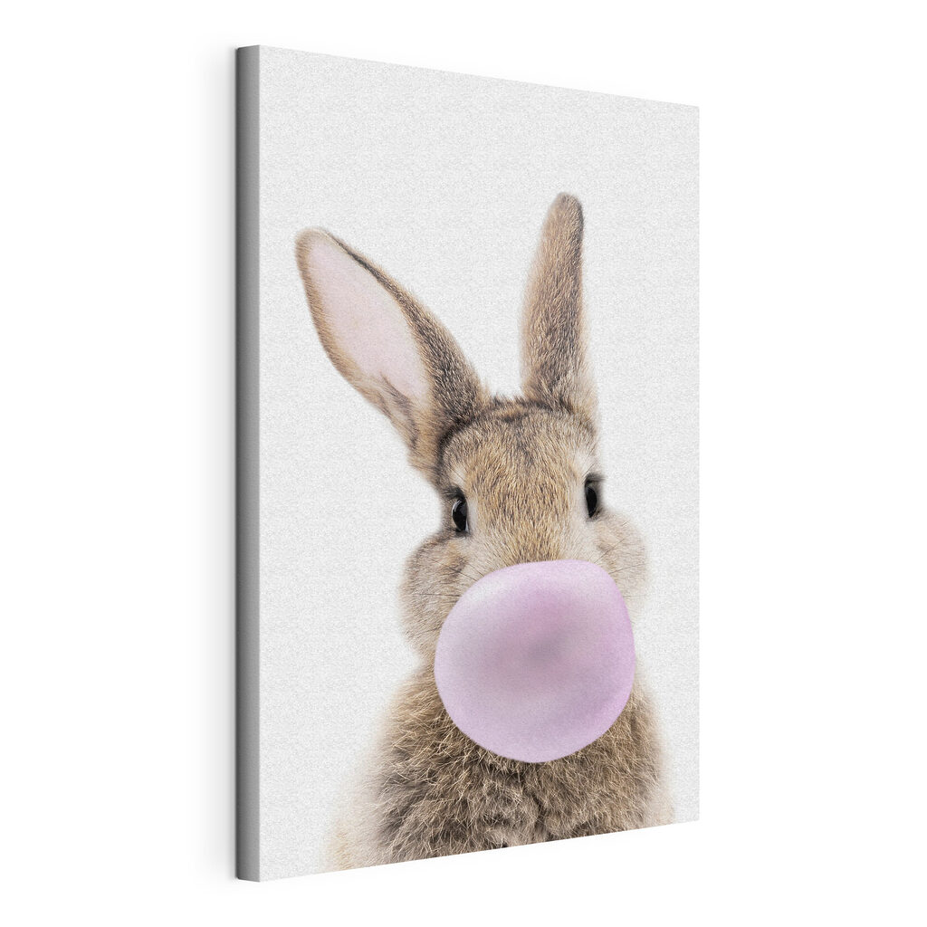 Konijn met een kauwgombubbel, gespannen canvas met doorlopende rand