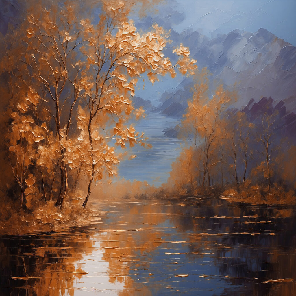 Herfstgoud langs stil water — volledig ontwerp