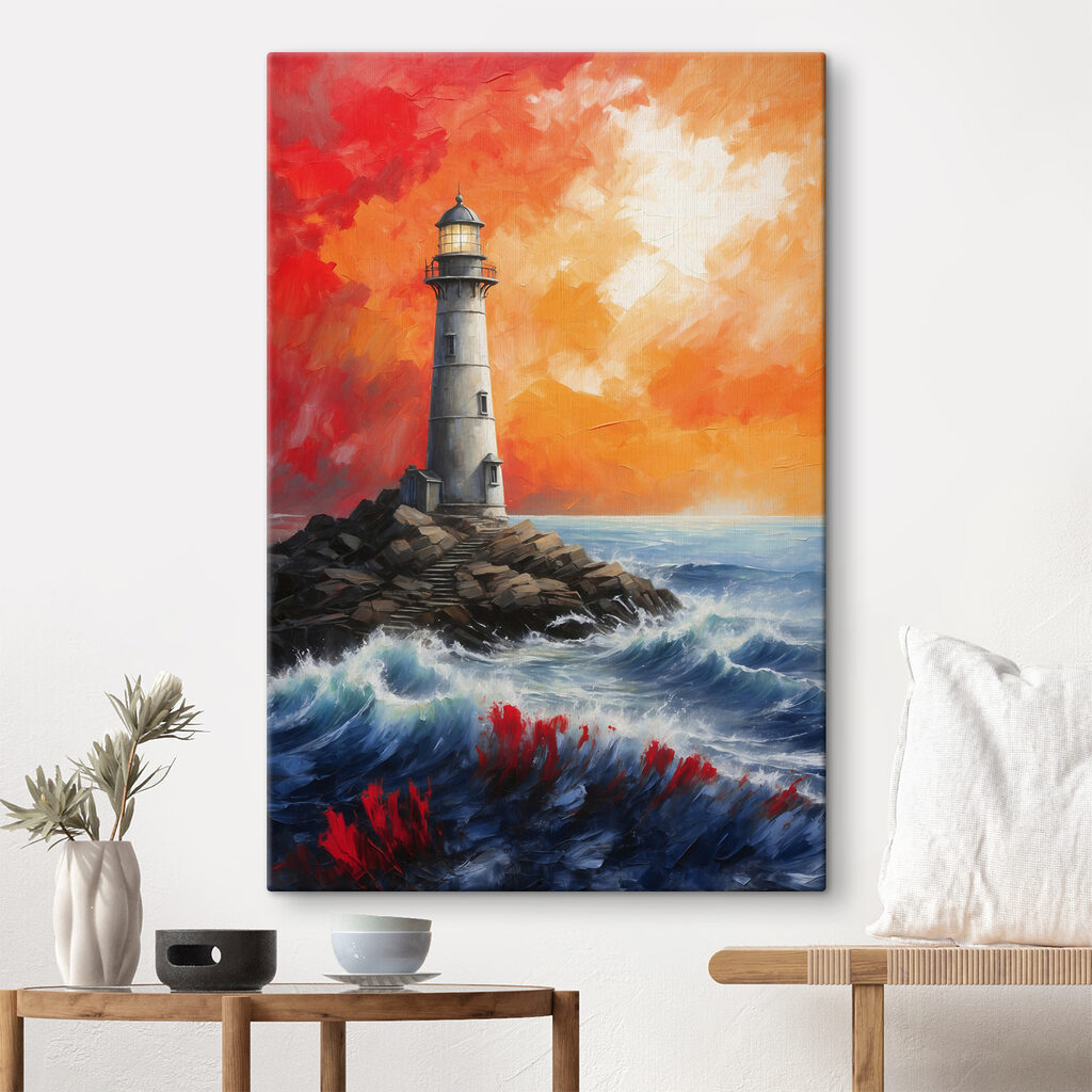 Vuurtoren onder oranjerode wolken — interieur 1
