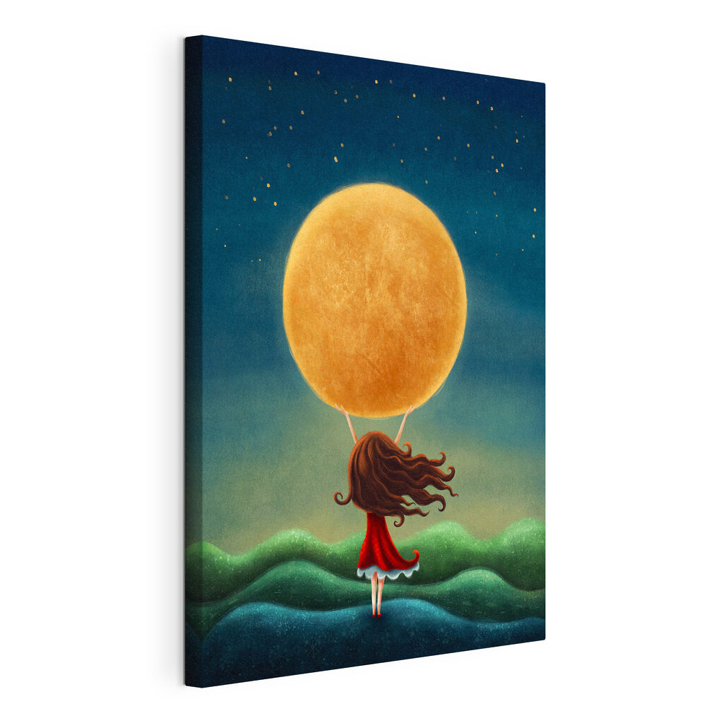 Een meisje draagt maanlicht, gespannen canvas met doorlopende rand