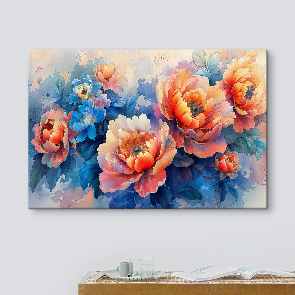 Oranje bloemen tussen blauw — interieur 1