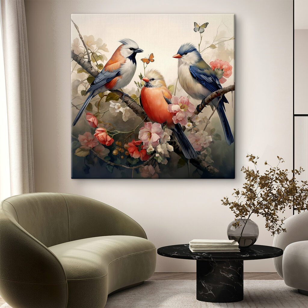 Drie vogels tussen lentebloei — interieur 1