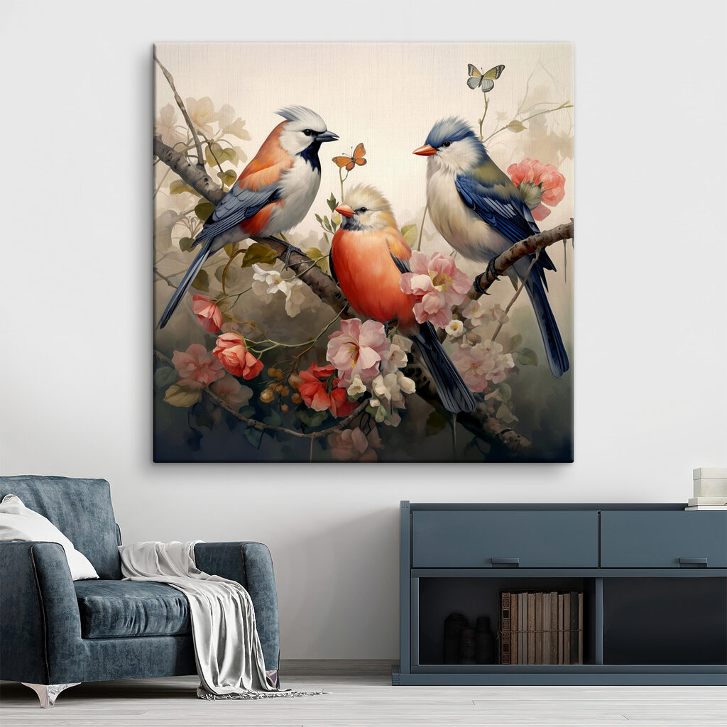 Drie vogels tussen lentebloei — interieur 2