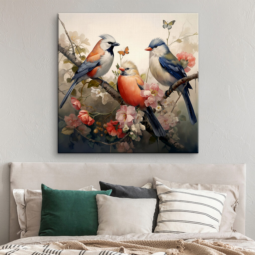 Drie vogels tussen lentebloei — interieur 3
