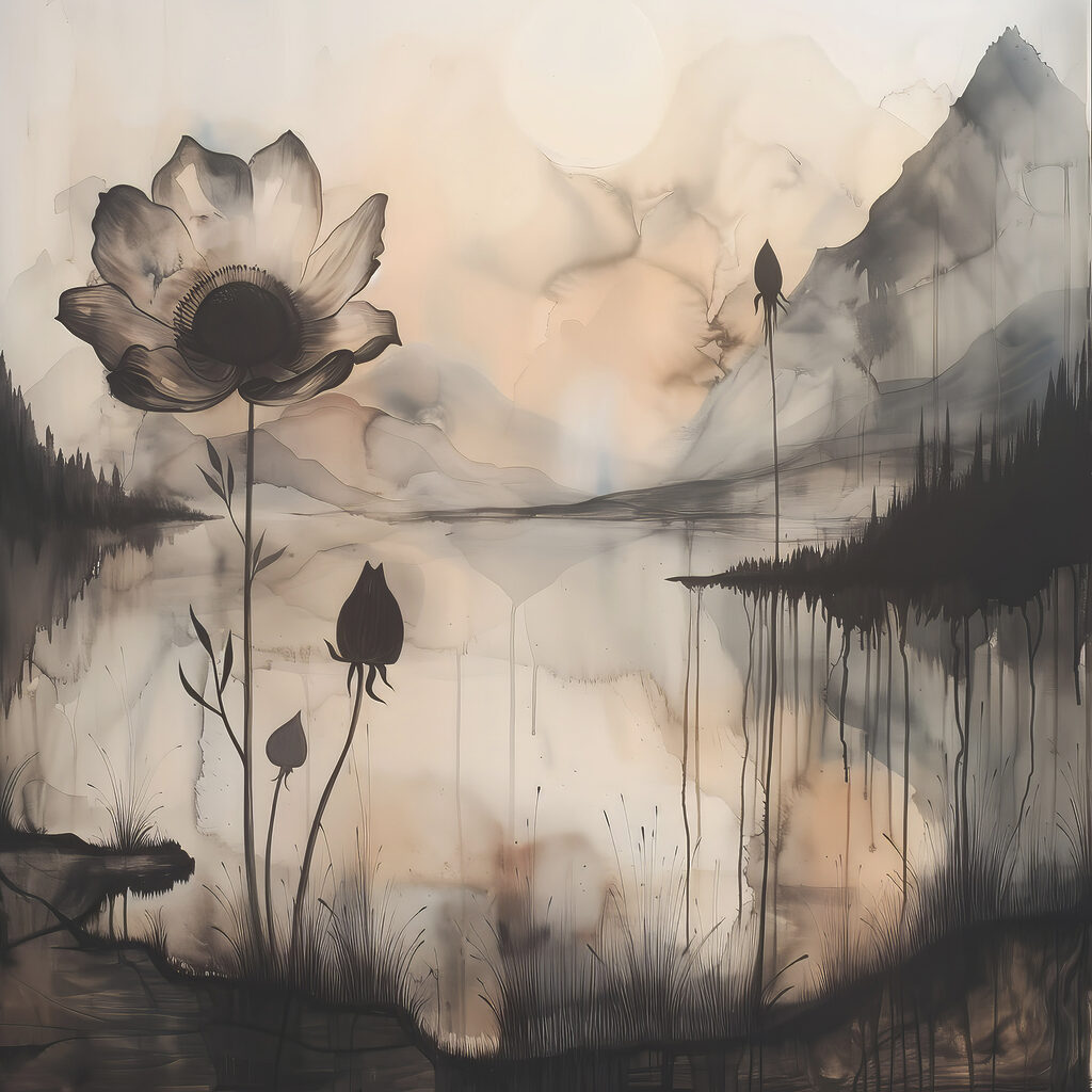 Bloemen aan een nevelmeer — volledig ontwerp