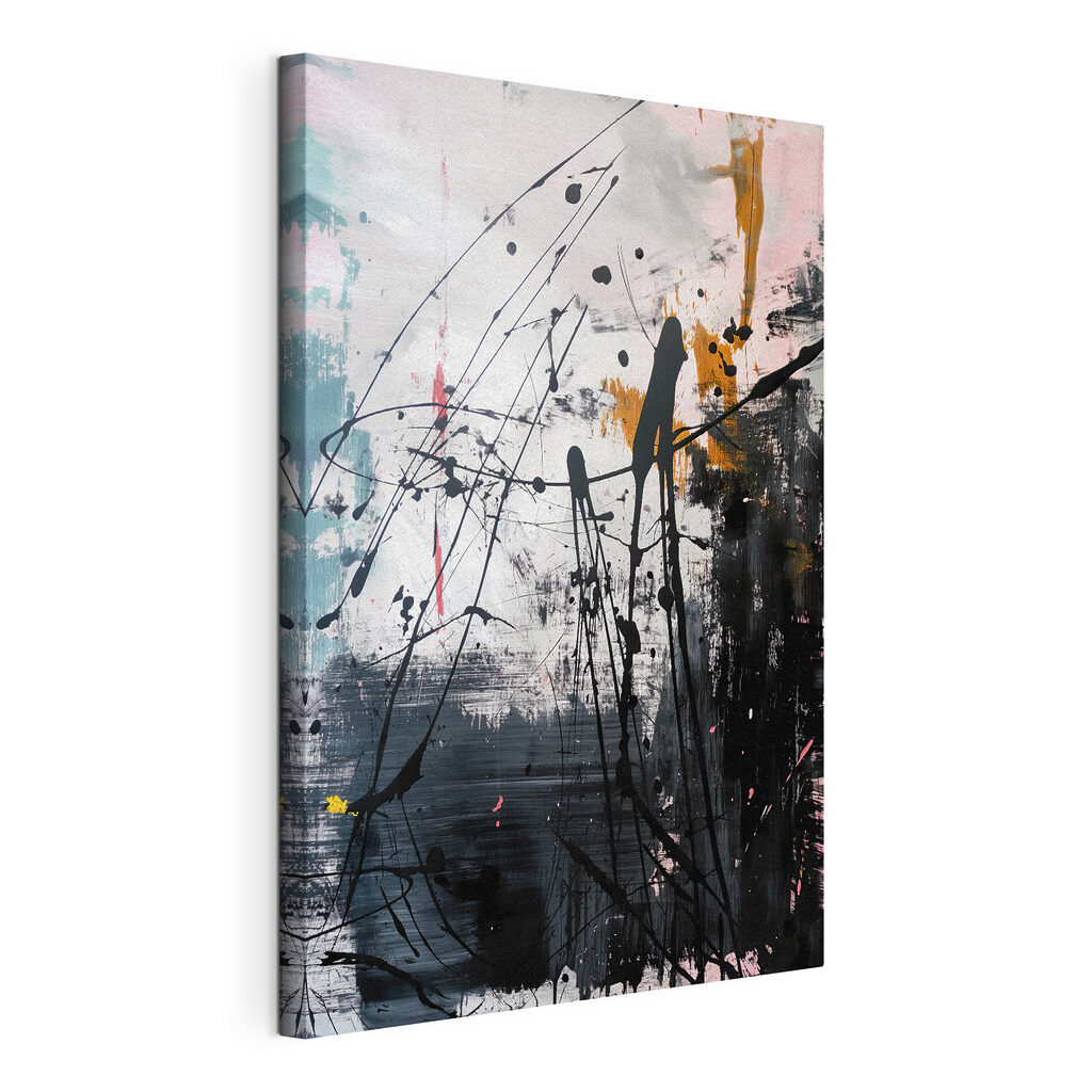 Een regen van lijnen, gespannen canvas met doorlopende rand