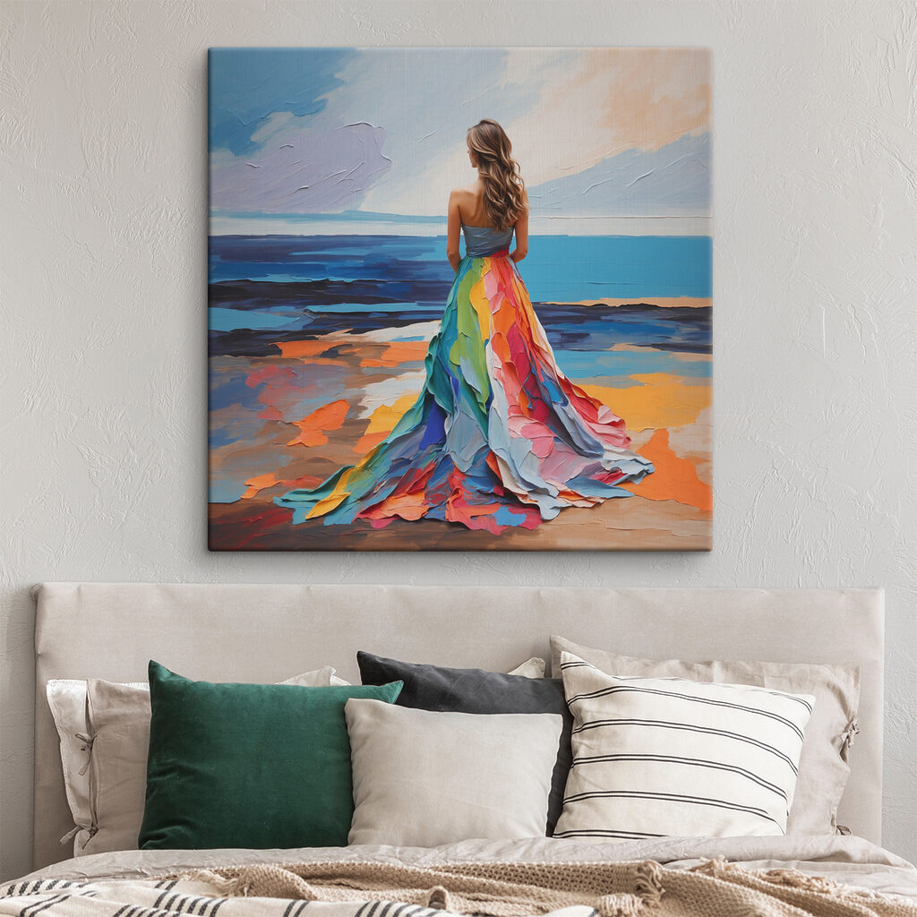 Een vrouw in een jurk in een interieur
