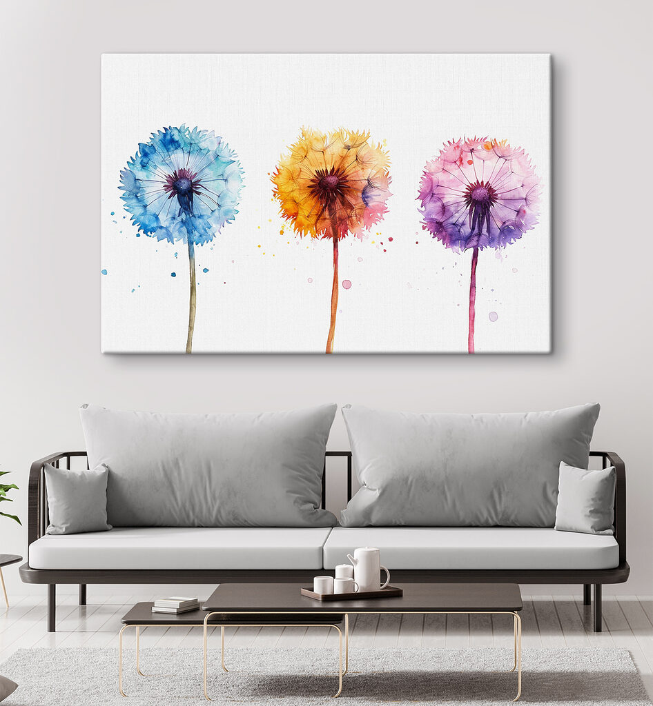 Drie pluisbollen in aquarel — interieur 1