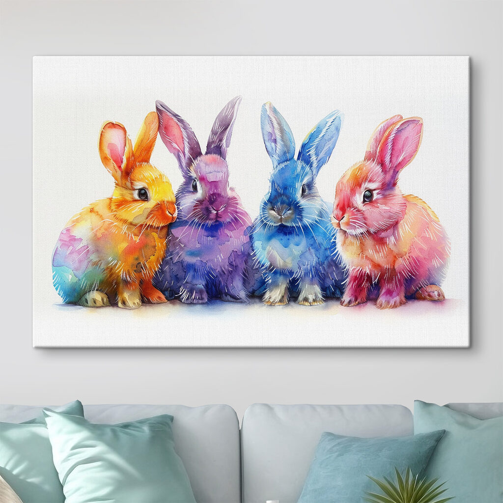 Vier konijntjes in regenboogkleur — interieur 2