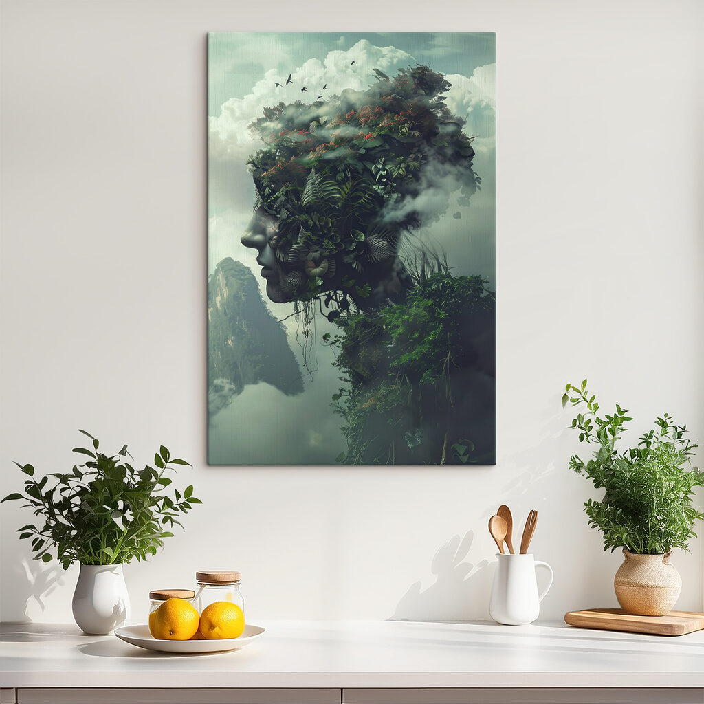 Gezicht vol groene takken — interieur 1
