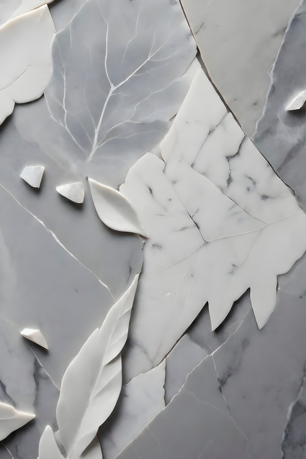Blad tussen witte scherven — volledig ontwerp