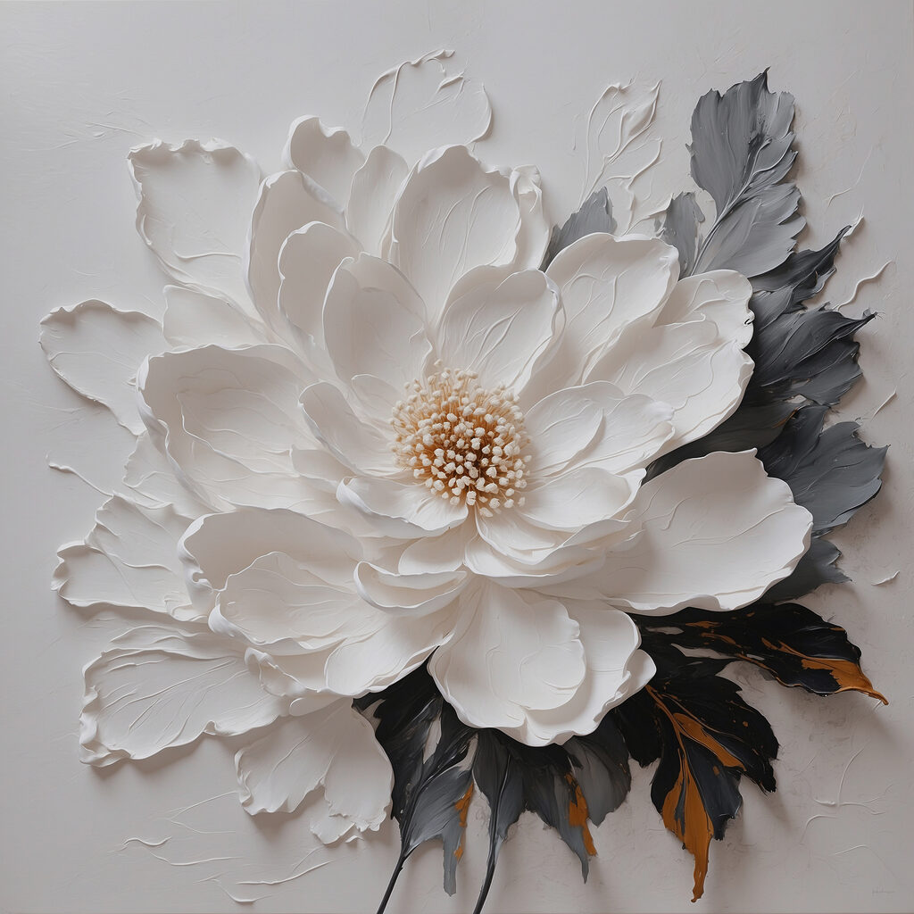 Witte bloem, donkere bladeren — volledig ontwerp