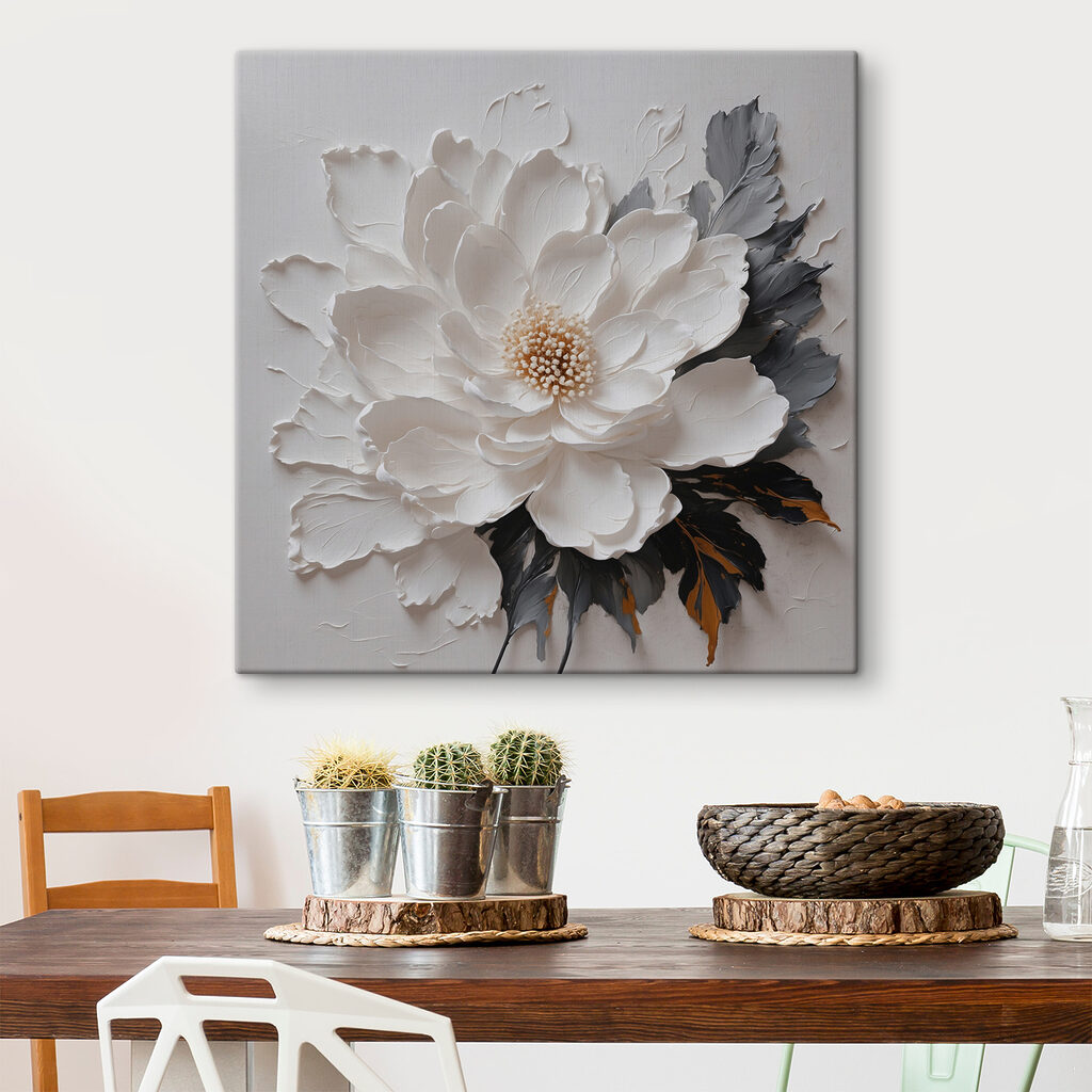 Witte bloem, donkere bladeren — interieur 1