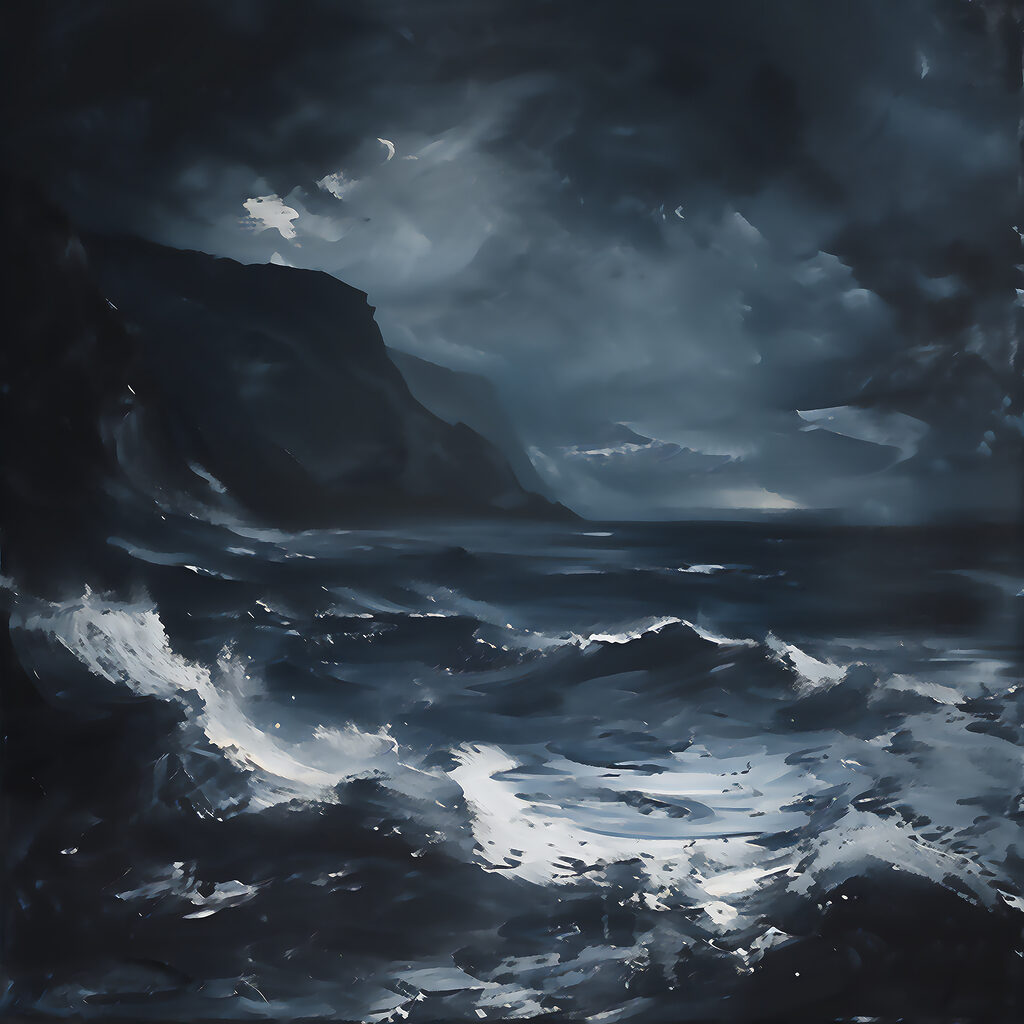 Golven onder zware wolken — volledig ontwerp