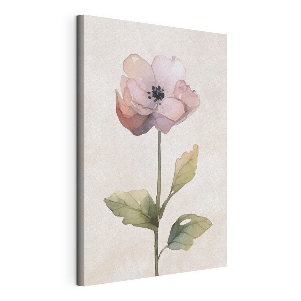 Een roze bloem alleen, gespannen canvas met doorlopende rand