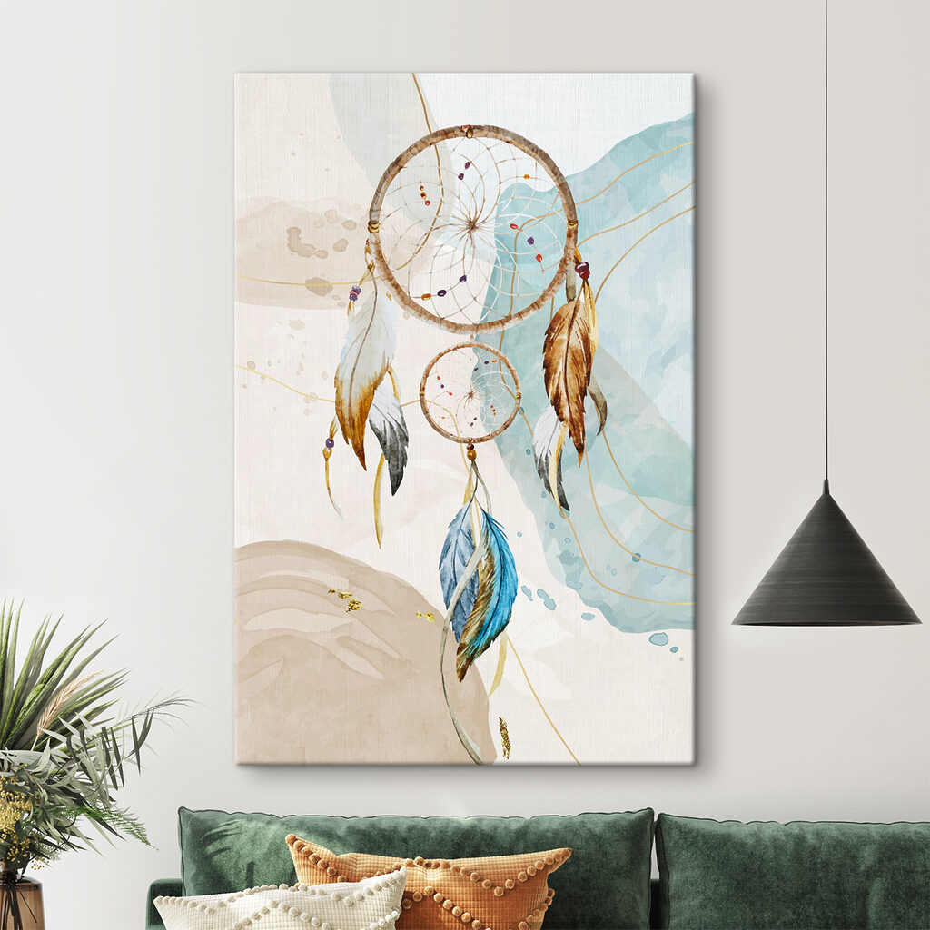 Dromenvanger met blauwe veren — interieur 1