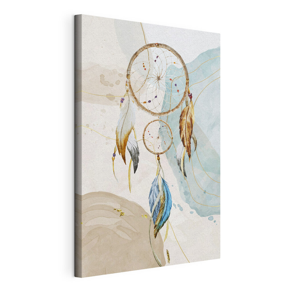 Dromenvanger met blauwe veren, gespannen canvas met doorlopende rand