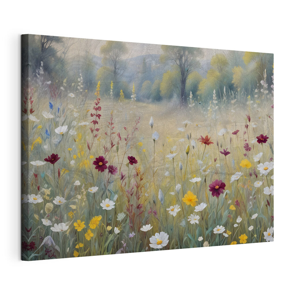 Weidebloemen voor het bos, gespannen canvas met doorlopende rand