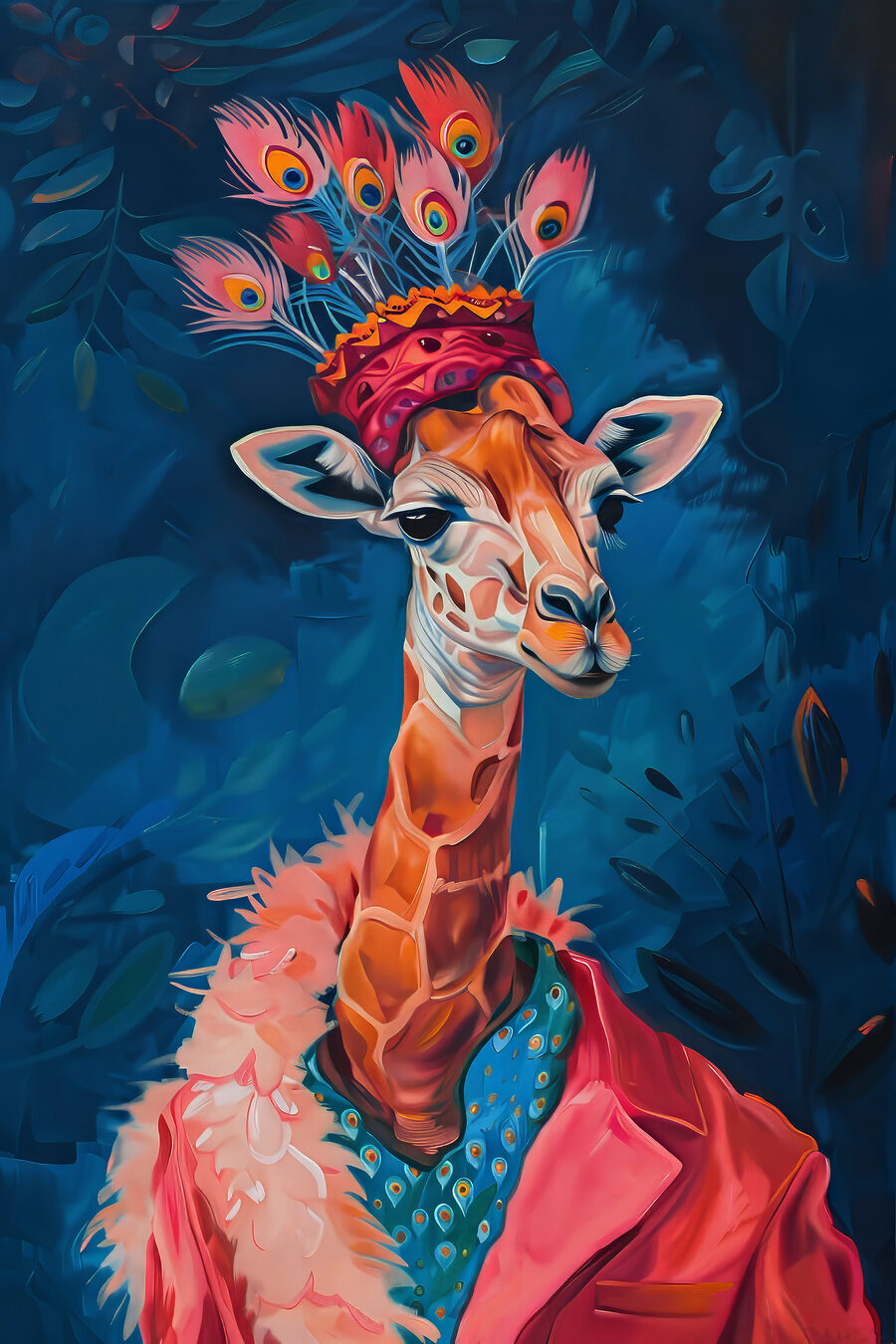 Giraffe met gevederde hoed — volledig ontwerp