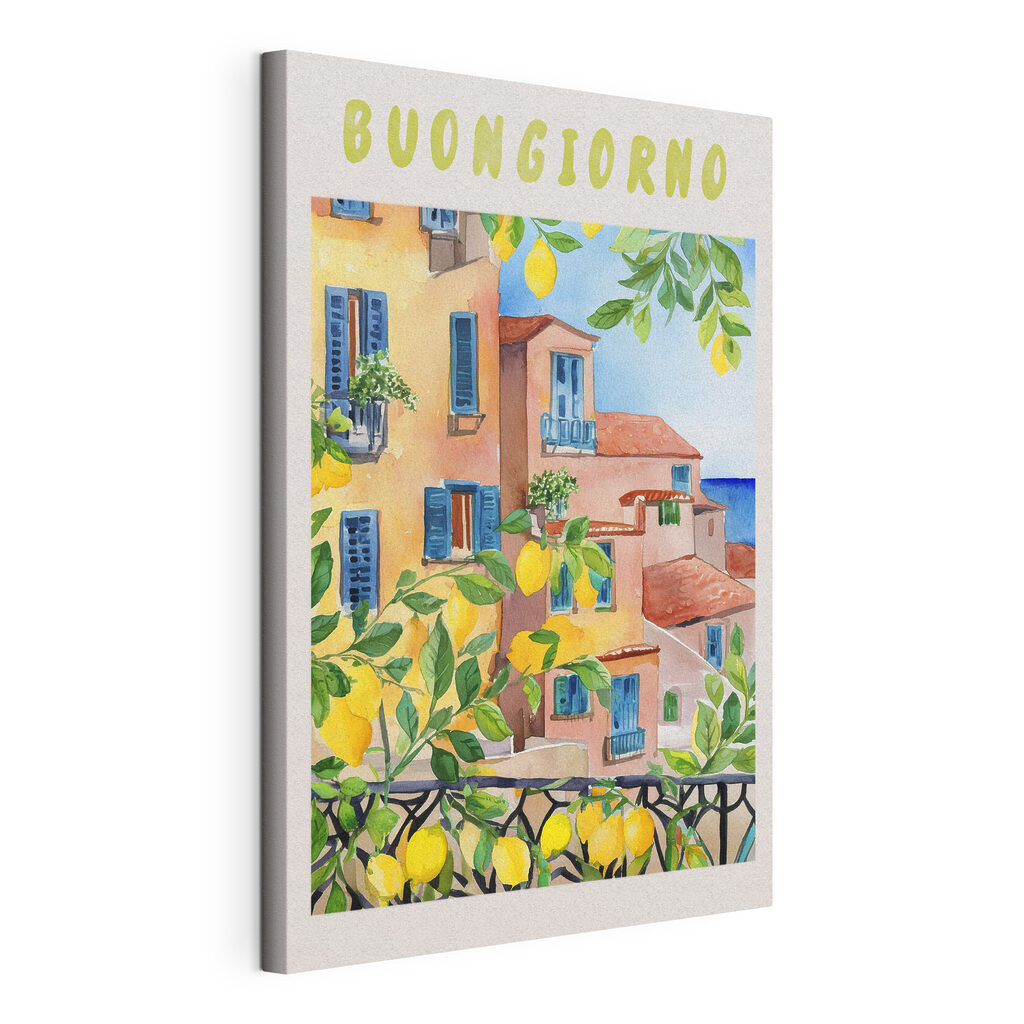 Buongiorno op het balkon, gespannen canvas met doorlopende rand