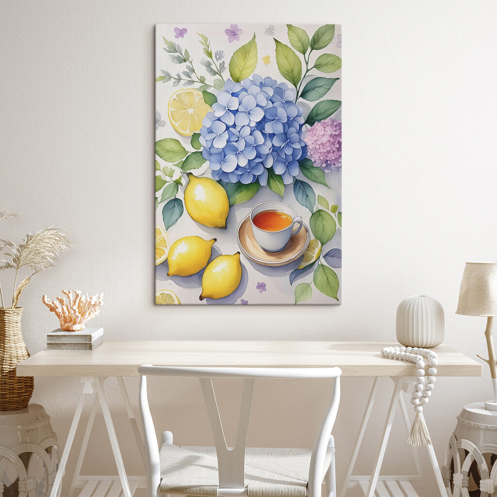 Thee bij blauwe hortensia — interieur 1