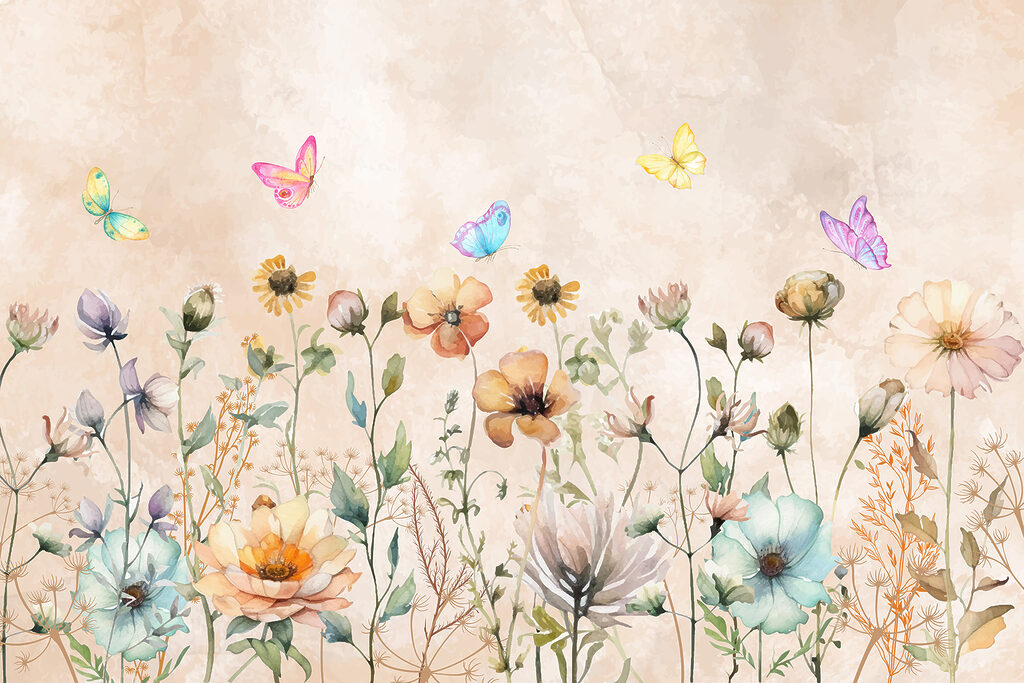 Vlinders boven de bloemenweide — volledig ontwerp