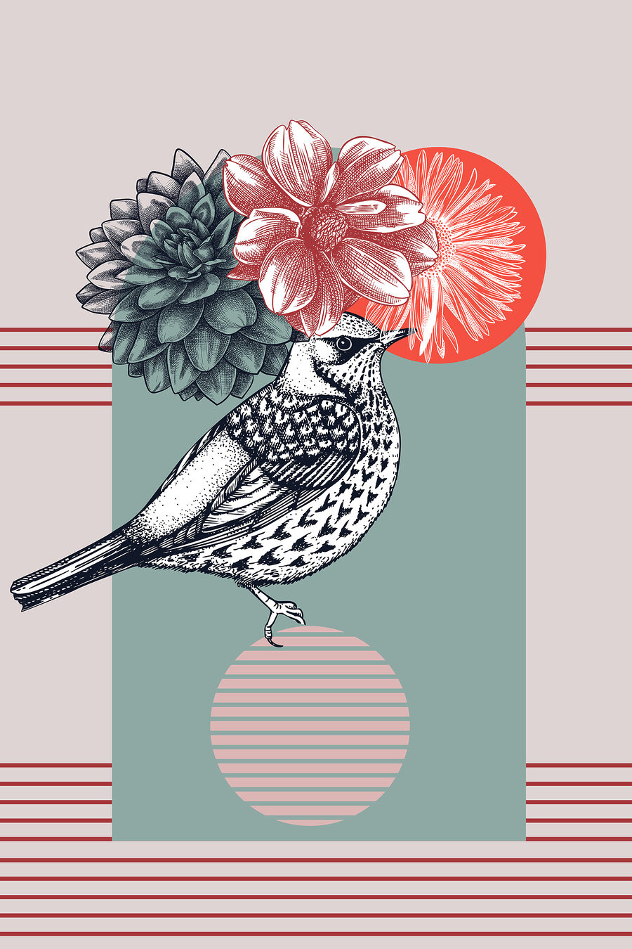 Een vogel draagt bloemen — volledig ontwerp