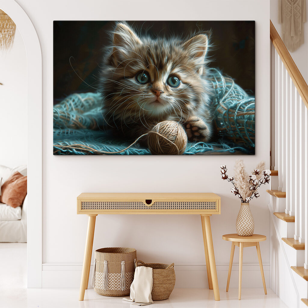 Katje op blauw breiwerk — interieur 2