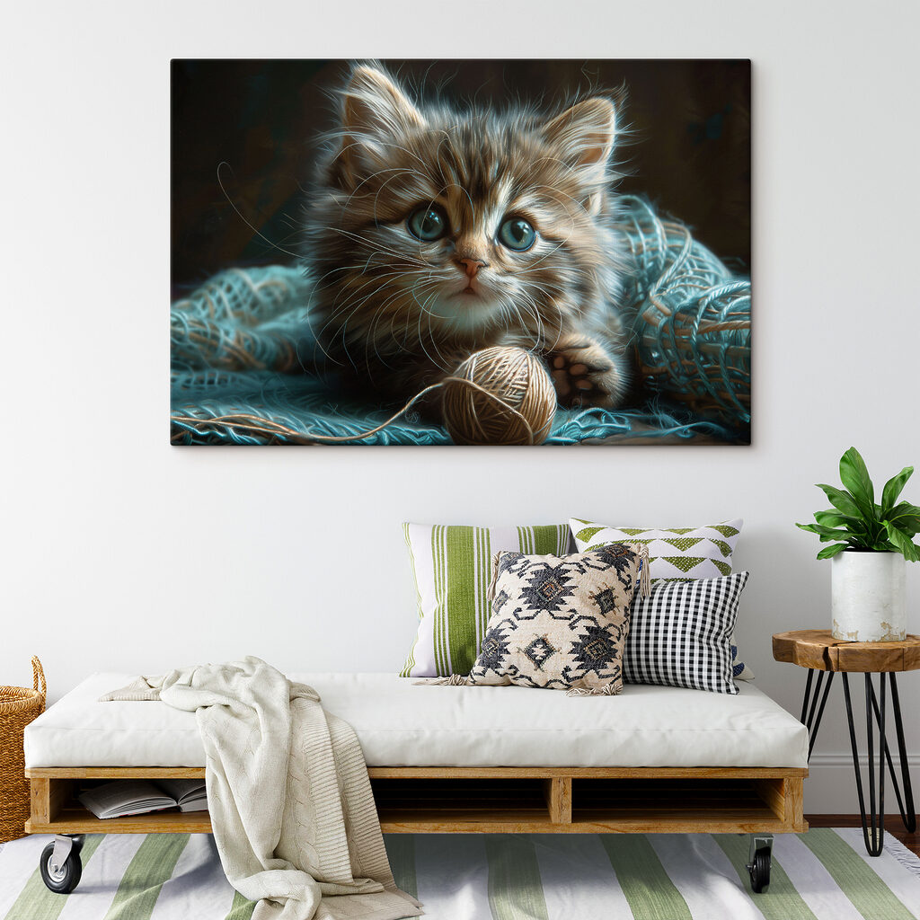 Katje op blauw breiwerk — interieur 1