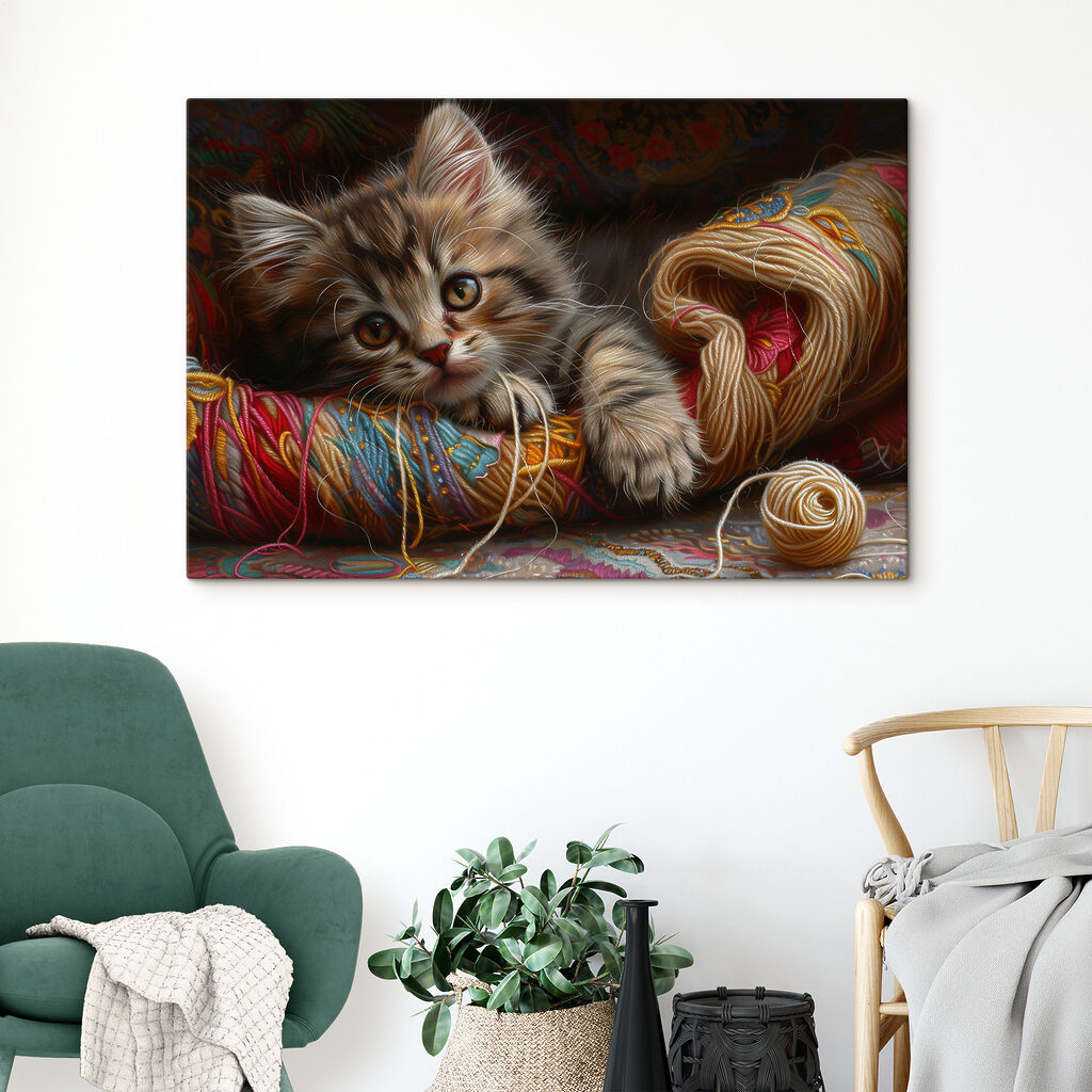 Katje tussen gekleurde wol — interieur 1
