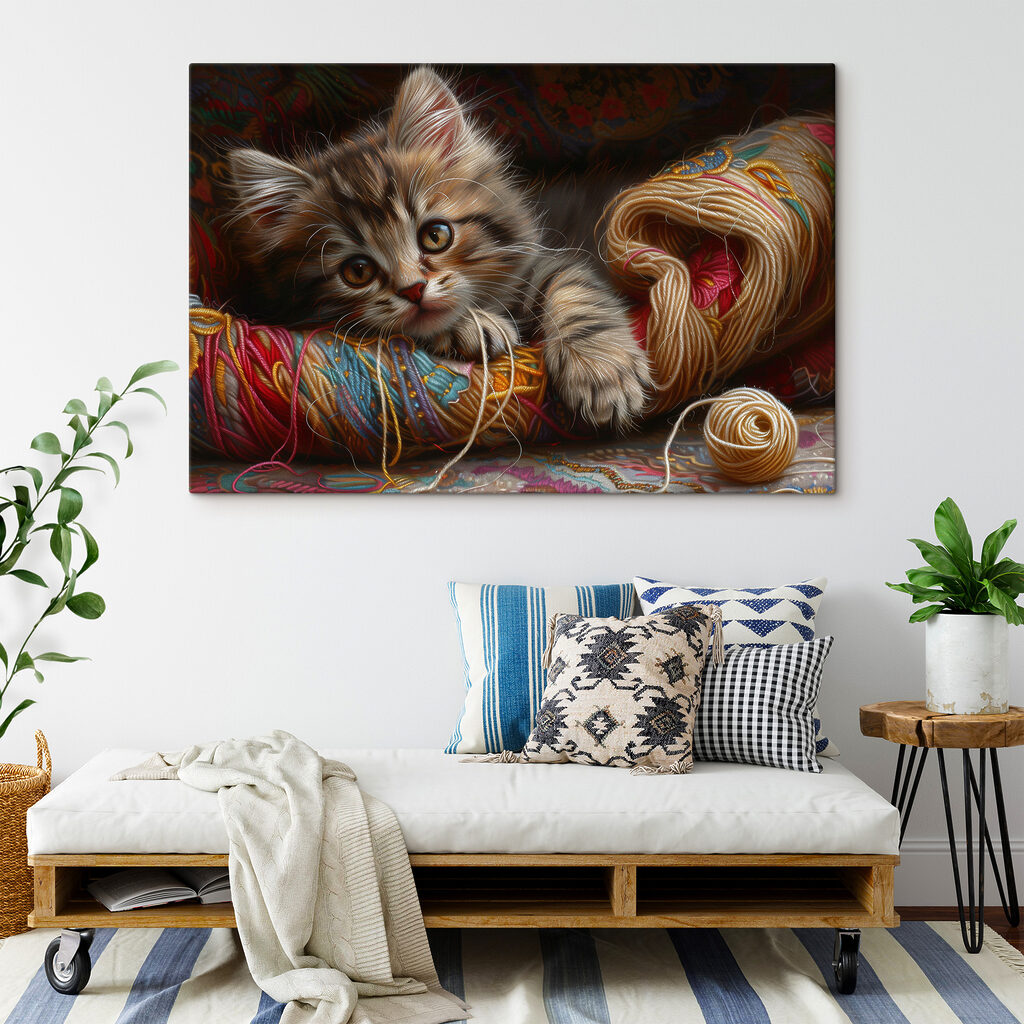 Katje tussen gekleurde wol — interieur 2
