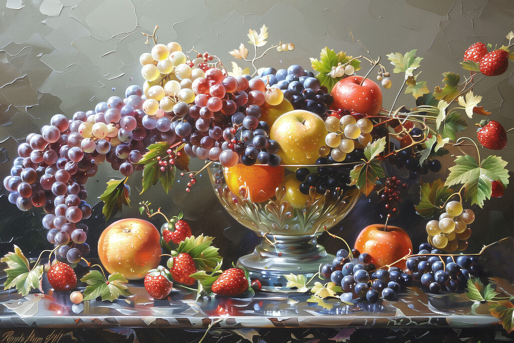 Druiven in een fruitschaal — volledig ontwerp