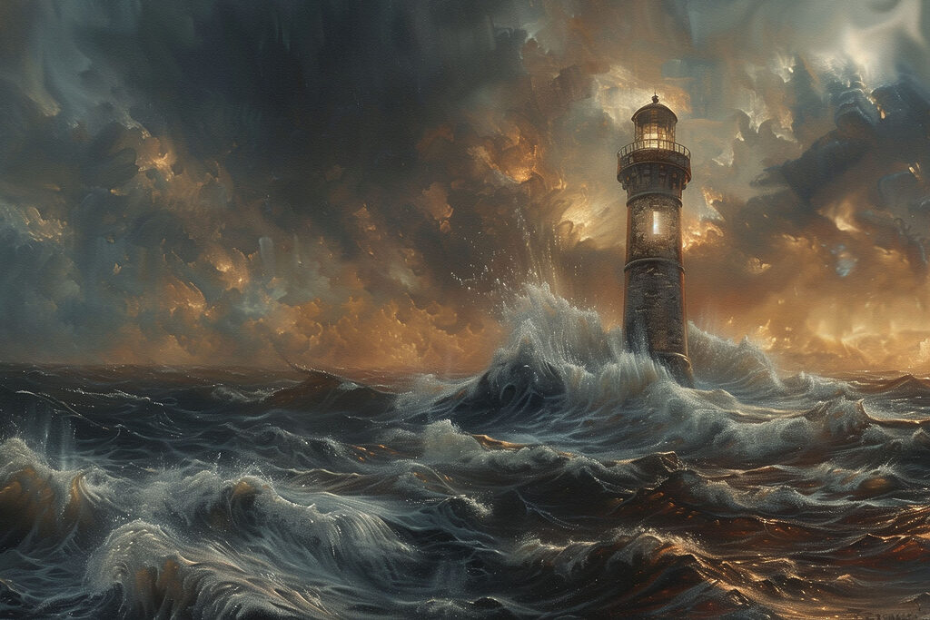 Vuurtoren trotseert de storm — volledig ontwerp