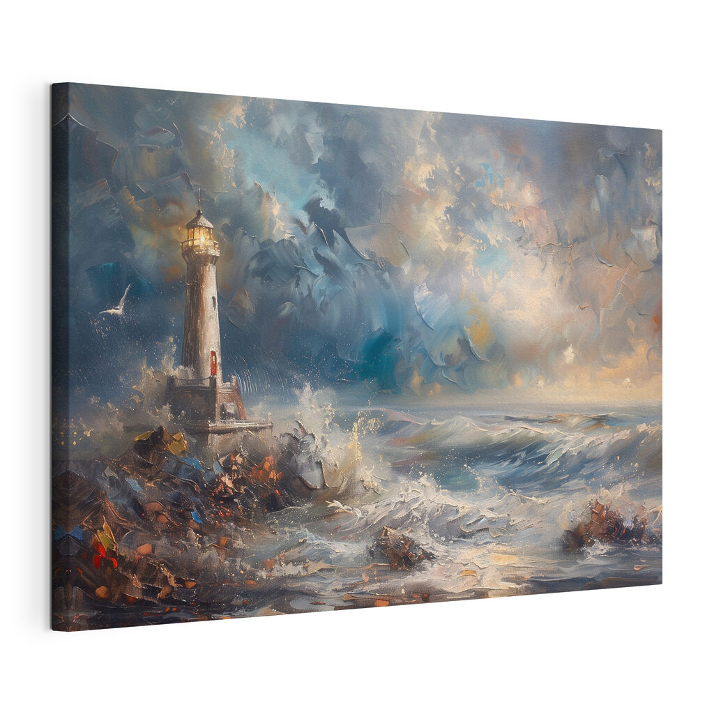 Licht boven de rotskust, gespannen canvas met doorlopende rand