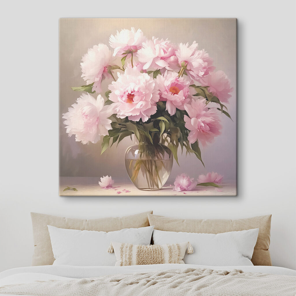 Een vaas met roze bloemen in een interieur